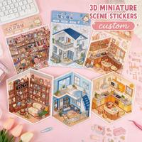 Kit d'autocollants PET OEM personnalisés 3D Kawaii pour scènes miniatures, maison de poupée DIY, boutique vintage, loft, maison, cuisine