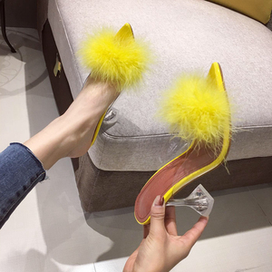 Sandales d'été en laine à bout ouvert pour femmes, talon transparent en verre, chaussures de mariée antidérapantes à bout pointu pour l'export. - Product Image 6