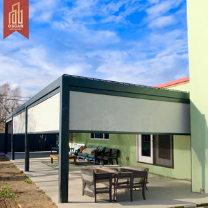 Pérgola negra bioclimática motorizada para exteriores, cenador de aluminio impermeable <span class=keywords><strong>con</strong></span> operación remota de acrílico gris en pérgola blanca y negra - Product Image 2