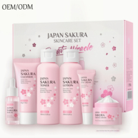 Kit de Soins Visage Hydratant et Éclaircissant au Parfum de Fleur de Cerisier Sakura – Crème, Sérum, Masque, Tonique – Marque Blanche en Gros