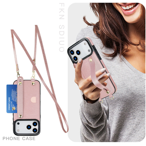 เคสหนัง PU ดีไซน์หรูหราสำหรับ iPhone 16 15 Plus พร้อมสายคล้องข้อมือ, เคสหนังสำหรับ iPhone 17 Pro พร้อมสายคล้อง - Product Image 5