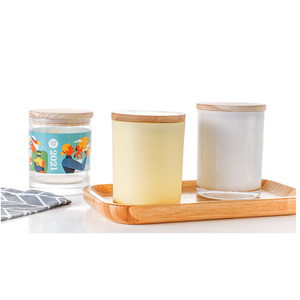 <span class=keywords><strong>Bougie</strong></span> <span class=keywords><strong>ronde</strong></span> vide en verre blanc mat givré, 1 pièce, avec capuchon en bois pour la fabrication de bougies parfumées - Product Image 5