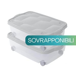 Contenitore Multiuso 60x40x18,5 Cm 24 Litri con Ruote, Scatola Trasparente Salvaspazio per Lavanderia - Product Image 4
