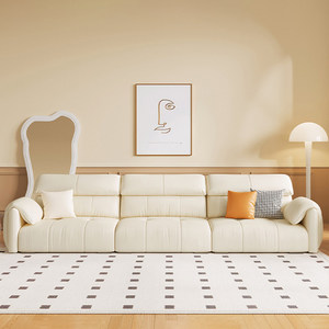 Italian minimalist cream style genuine leather <b>sofa</b>, elephant ear design, top-grain leather straight couch for <b>small</b> living room - Product Image 1