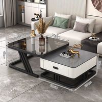 Meuble TV, table basse carrée, verre ardoise, luxe léger, table basse simple, combinaison moderne, petite table à thé rétractable