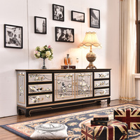 Meuble TV de salon en chêne fait main de style chinois moderne JINS avec motif floral et d'oiseaux pour la maison