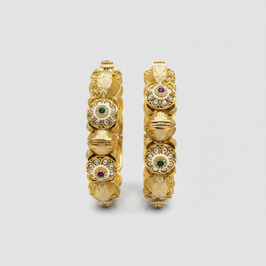 <b>Gold</b> Plated Pota Stone and Meenakari Openable <b>Bangles</b> <b>Set</b> Fashion Jewelry for Women - Product Image 2