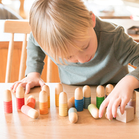 12pcs Threaded Villain 6.5cm Wooden Peg Dolls Creative Kids Educational Toy with Rainbow Blocks Unfinished People 5 to 7 Years