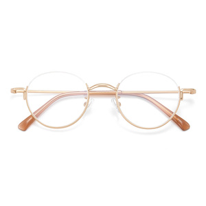 Gafas de mujer Danyang con montura redonda semirrígida, lentes acrílicas anti-UV, montura metálica grabada al vacío con patrón. - Product Image 2