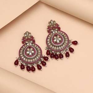red Color Pakistani <b>Kundan</b> Earrings Stylish Design Party Wear for Girls & Women Alloy Drops & Danglers handmade bulk product - Product Image 1