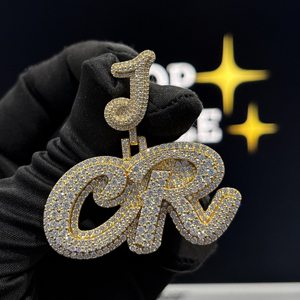 Custom <b>Initial</b> <b>Pendant</b> with J Bail Iced Out Script Letter Charm Gold Finish Necklace for Men & Women - Product Image 3