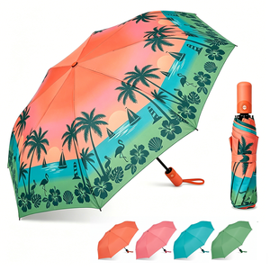 Parapluie compact de voyage pliable en trois sections de 21 pouces avec impression numérique intégrale, protection UV, protection contre le soleil et la pluie, avec logo - Product Image 1
