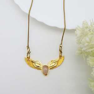 2024 nueva moda forma de pera collar de piedra lunar gris 18K chapado en oro alas de Ángel joyería de moda colgante mujeres con cadena de cuerda - Product Image 4