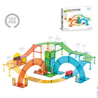 CBTOYS Juego de Pistas Magnéticas de Construcción, Juguete Educativo STEM con 2 Vehículos de Ingeniería para Niños