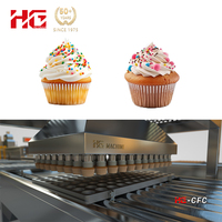 Ligne de production entièrement automatique de cupcakes fourrés à la crème pâtissière HG, machine de dépose de crème pâtissière pour cupcakes, 100-1000 kg/h, contrôle PLC