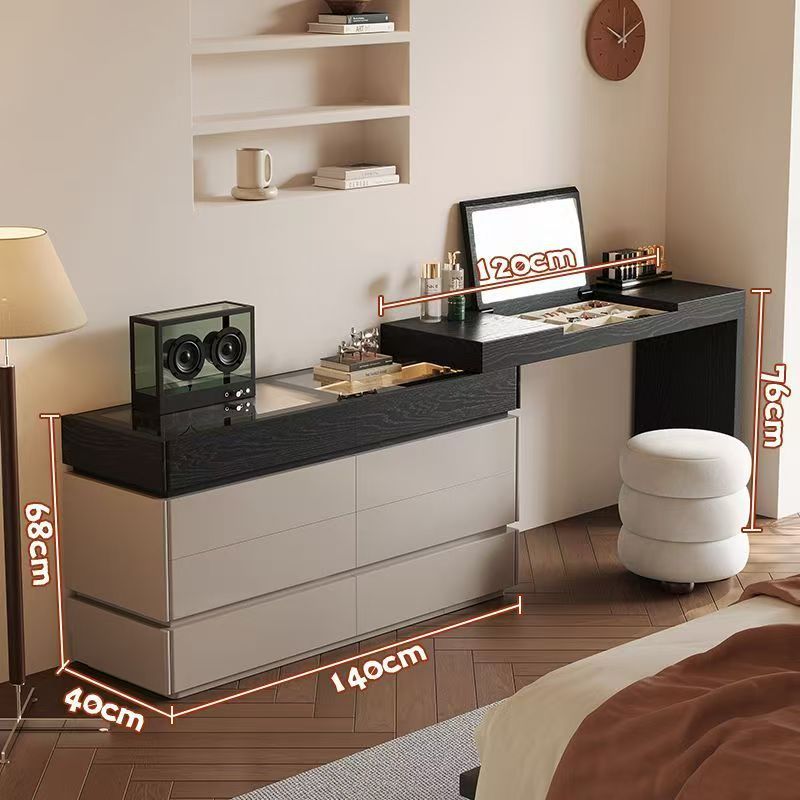 Coiffeuse de 1,2 mètre, commode à six tiroirs de 1,4 mètre, tabouret rond