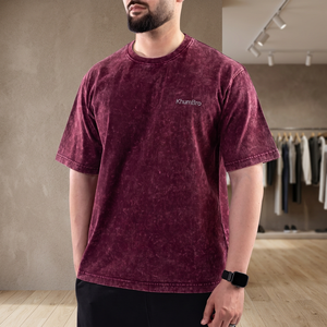 T-shirt décontracté pour homme KhumBro en polyester/coton délavé à l'acide, manches courtes, col rond, coupe ample, anti-boulochage, respirant, tricoté - Product Image 5
