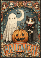 CHENISTORY Peinture par numéros DIY pour adultes, thème Halloween : Fantômes, citrouilles et chatons, à colorier par numéros