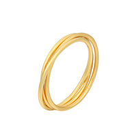Mode 18K Berlapis Emas 925 Perak Murni Sederhana Tipis Tiga Lingkaran Jari Ronds Cincin Tekstur