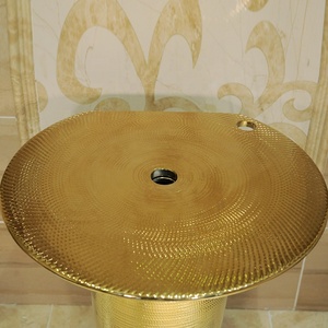 Luxury Golden Color Bathrooms Sink Porcelain Sinks Home Decoration Ceramic Gold Color Standing <strong>Vanity</strong> with <strong>Mirror</strong> - Product Image 5
