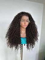 Perruque en dentelle à raie frontale, cheveux noirs naturels, bouclés et volumineux, perruque synthétique en fibre non adhésive