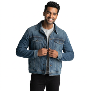 2026 Factory Wholesale <b>Men's</b> <b>Denim</b> <b>Jacket</b> Quality Plain Color <b>Jacket</b> Dark Blue Boy Ripped <b>Denim</b> <b>Jacket</b> for <b>Men</b> - Product Image 1
