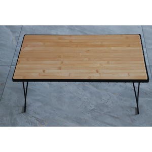 Bamboo Folding Table 60x35.5x25 Cm Portable Outdoor Camping Rectangular Iron Frame - Product Image 1