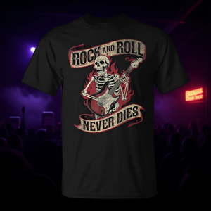 Rock And Roll Never Dies Skeleton T-shirt Vintage Rock Music - Product Image 3