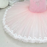 S0086 Tutu de ballet rose clair pour filles avec ourlet en dentelle blanche, jupe en tulle rigide, costume de scène professionnel pour concours de ballet