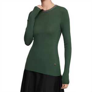 Seamless Integrated Fine Wool Knit Base Layer WomenInner Wear Heavy Industry <b>Beaded</b> <b>Top</b> Crew Neck Design Sweater - Product Image 1