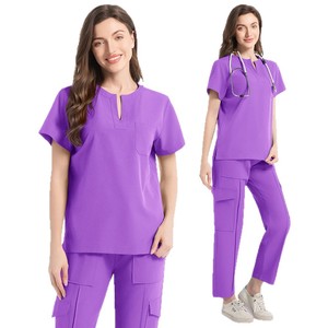 Women's Two Piece Short Sleeve Scrub Suit Moisture Wicking Split Set Hospital Uniforms - Product Image 5
