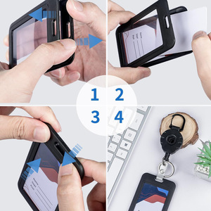 Double-sided transparent black work <b>ID</b> card sleeve, vertical bus sign, hard plastic shell, credit card/campus card protective - Product Image 4