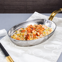 Plat de service rond ovale en acier inoxydable martelé pour paella, idéal pour les restaurants, les steaks et les fruits de mer