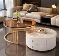 Table basse moderne de luxe Sen Pan personnalisée pour chambre à coucher et salon, plateau en marbre blanc, cadre en métal doré, garantie de 3 ans
