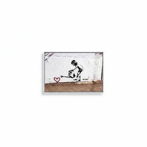 Printed Banksy Children Watering Heart <b>Canvas</b>: Street Art Decor,WHITE <b>FRAMED</b> <b>CANVAS</b> - Product Image 2