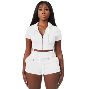 Conjunto de Dos Piezas de Sudadera con Capucha y Pantalones Cortos para <span class=keywords><strong>Mujer</strong></span>, Ropa de Verano, Traje Deportivo para <span class=keywords><strong>Mujer</strong></span>, Ropa Deportiva para <span class=keywords><strong>Mujer</strong></span> - Product Image 2