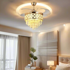 โคมไฟเพดานคริสตัลพร้อมพัดลม LED รีโมทคอนโทรล 6 ระดับความเร็ว มอเตอร์ DC แบบย้อนกลับได้ ใบพัดขนาด 48 นิ้ว เสียงเงียบ 30-34 เดซิเบล เหมาะสำหรับห้องนั่งเล่น - Product Image 4