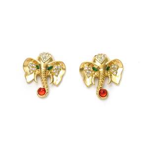 Fashion Elephant <b>Stud</b> <b>Earrings</b> Gold Plated 316L Stainless Steel With Rhinestones And Red Gemstone - Product Image 1