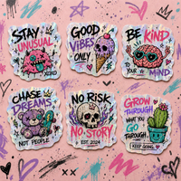 Autocollant holographique personnalisé style Pastel Goth avec citation inspirante, autocollant découpé à la forme, auto-adhésif pour journal et pot de fleurs