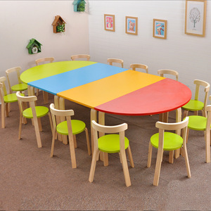 Nuovo Set <span class=keywords><strong>Scrivania</strong></span> e Sedia per Bambini in Legno Massello, Tavolo per Asilo, Campione Gratuito, Tavolo in Cartone Durevole e Moderno per Bambini, 10 Pezzi - Product Image 2
