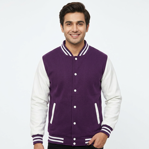 Blouson Bomber Homme en Cuir Véritable Style Universitaire Col Montant Toile Tendance Urbaine Hiver Motif Uni Apparence Intemporelle - Product Image 1