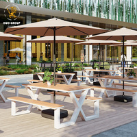 Ensemble de table à manger d'extérieur imperméable pour cour, plage, patio, restaurant, jardin, banc 6 places avec parasol