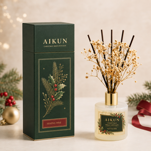 Aikun Cross Border Ecommerce Seller Frosted Glass Wood Cap 120ml Christmas Reed <b>Diffuser</b> Custom Window Box Set for Holiday - Product Image 2