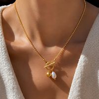 Collier YEHHY en acier inoxydable avec perles d'imitation et fermoir OT français, chaîne à billes rétro pour femme, accessoire de collier ras du cou