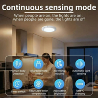 Lampe de plafond à détecteur de mouvement, rechargeable par USB Type-C, magnétique, sans fil, murale, télécommandée, veilleuse LED pour cuisine et vestiaire