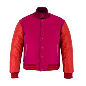 Blouson universitaire homme en laine rouge avec manches en cuir orange, modèle 2026, le plus vendu, haute qualité, faible MOQ, sur mesure, chauffant - Product Image 1