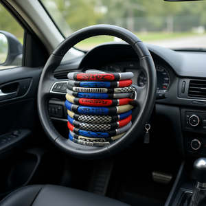 Funda para Volante Deportiva y Elegante FC-044 de 6 Secciones, Material de Cuero Genuino y PU con Logotipo Personalizado para Autos - Product Image 2