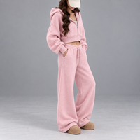 Ensemble sweat à capuche et pantalon de survêtement rose à jambes larges pour femme, personnalisé OEM, décontracté, pour la détente, fabricant sous marque privée