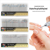 En gros, 30 styles de fraises à ongles diamantées, têtes de ponçage en forme d'aiguille et de boule, outils de manucure pour éliminer les peaux mortes et polir