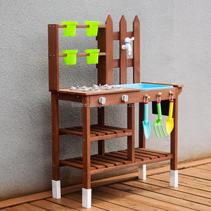 Cuisine en bois avec évier, cuisinières de jeu, distributeur d'eau et outils de jardinage - Cuisine de jeu pour enfants pour l'extérieur - Product Image 4